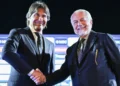 Antonio Conte e Aurelio De Laurentii durante la presentazione del tecnico ex Juventus